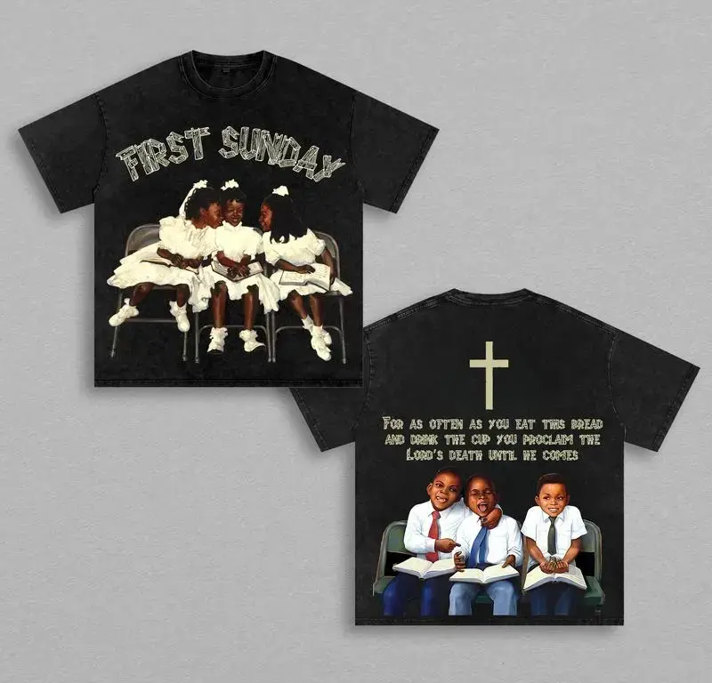 Vintage First Sunday Graphic T-Shirt for Men, Oversized Short-Sleeve Christian Top in Soft Heavyweight Washed Cotton, Tshirt, Shortsleeve, Menswear, Plussize, Men's T Shirts, Graphic Shirts