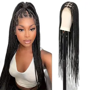 32" Full Double Lace Front Braid Wig - Hand Braided, Knotless Cornrow Braids, Lace Frontal, Blended Black Hair, Baby Hair, Natural Looking, Realistic Hairline, Breathable, Comfortable, Durable, for Women