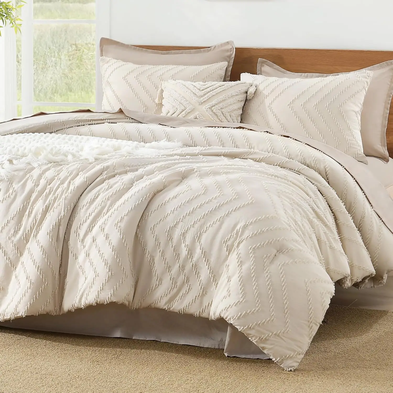Litanika 3-Piece Comforter Set - Lightweight & Fluffy Down Alternative Bedding | Chevron Tufted Design | All-Season Comfort (Multiple Colors/Sizes)