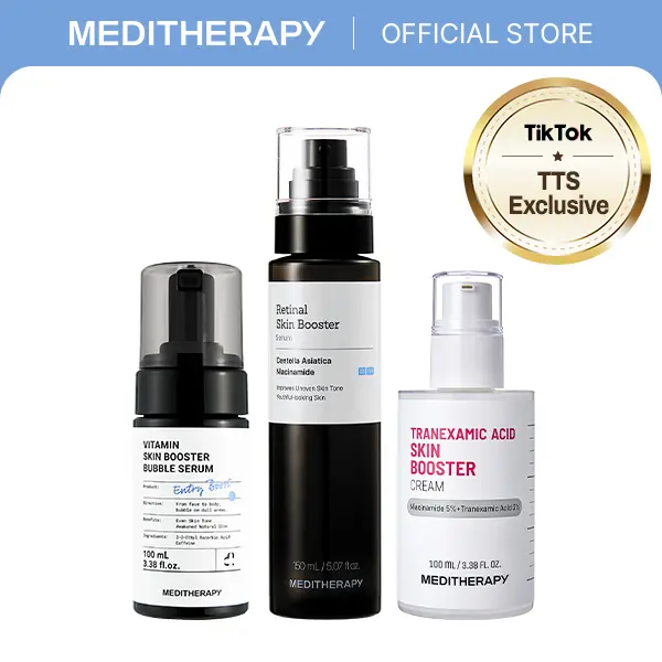 AM Glow PM Repair Trio | Vitamin C Bubble Serum 100ml + Retinal Serum 150ml + Tranexamic Acid Cream 100ml l Brightening, Radiance, Tone-Correction, Dark spots care & Anti-Aging l MEDITHERAPY Official