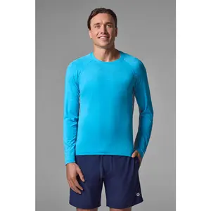 Men's Ultimate Long Sleeve Rash Guard | Malibu Blue Line Texture