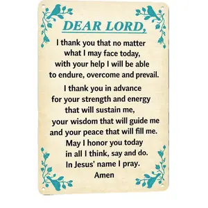Vintage Aluminium Christian God Prayer Sign, Religious Metal Wall Art Ornaments, 8x12 in Room Decorations for Home Church Prayer Room Office Chapel