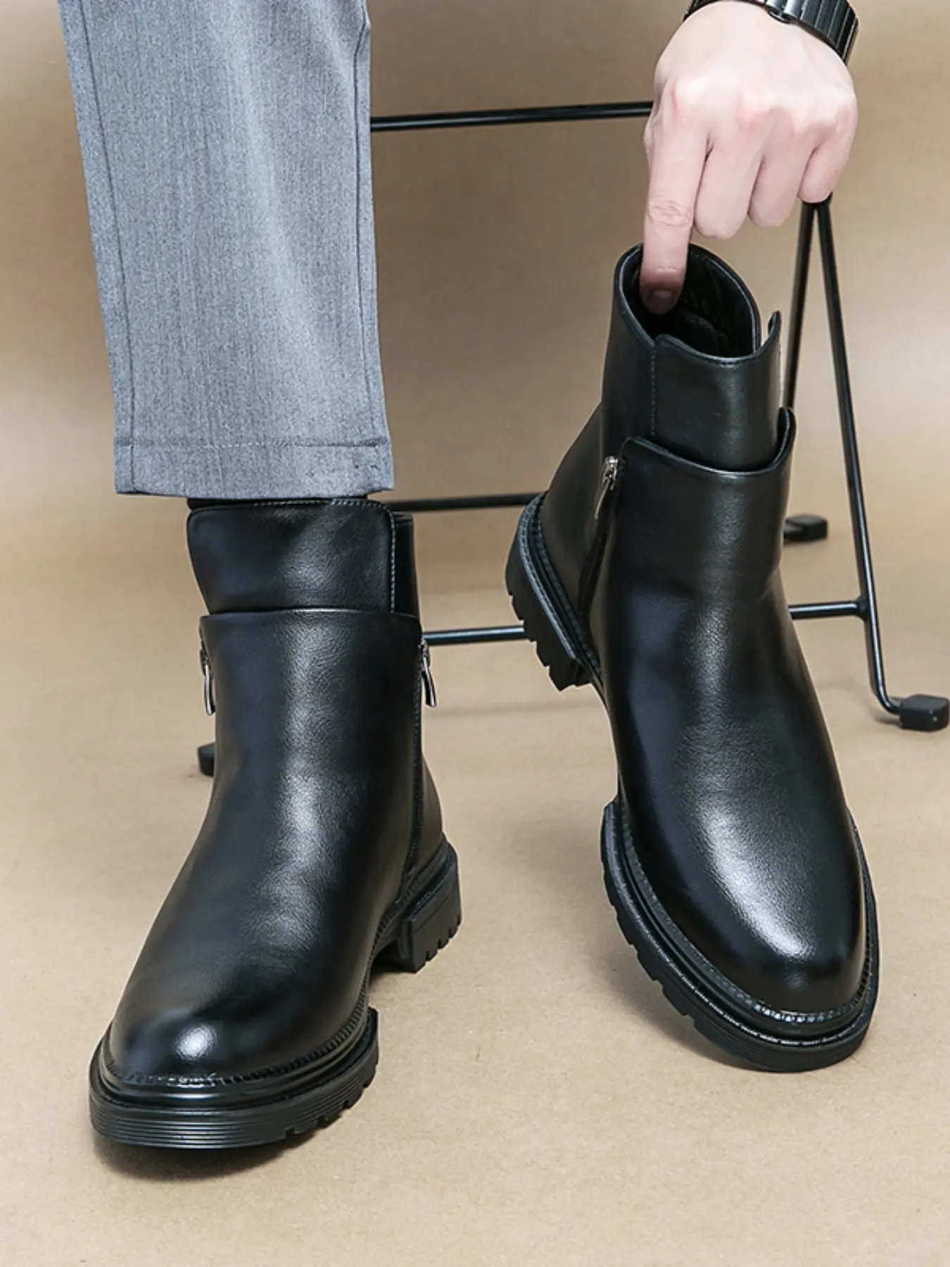 Men's Business Fashion Zipper Side Ankle Boots, Side Zippered Boot, Formal Dress Shoes for Work Office, Male All-match Commuter Shoes for Daily Wear Footwear, Fashionable Boots