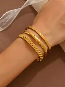 Women's Bangles Set, Stainless Steel Heart Design Jewelry, Casual Style, All-Season Wear, Lucky Charm Accessory, Trendy Jewelry