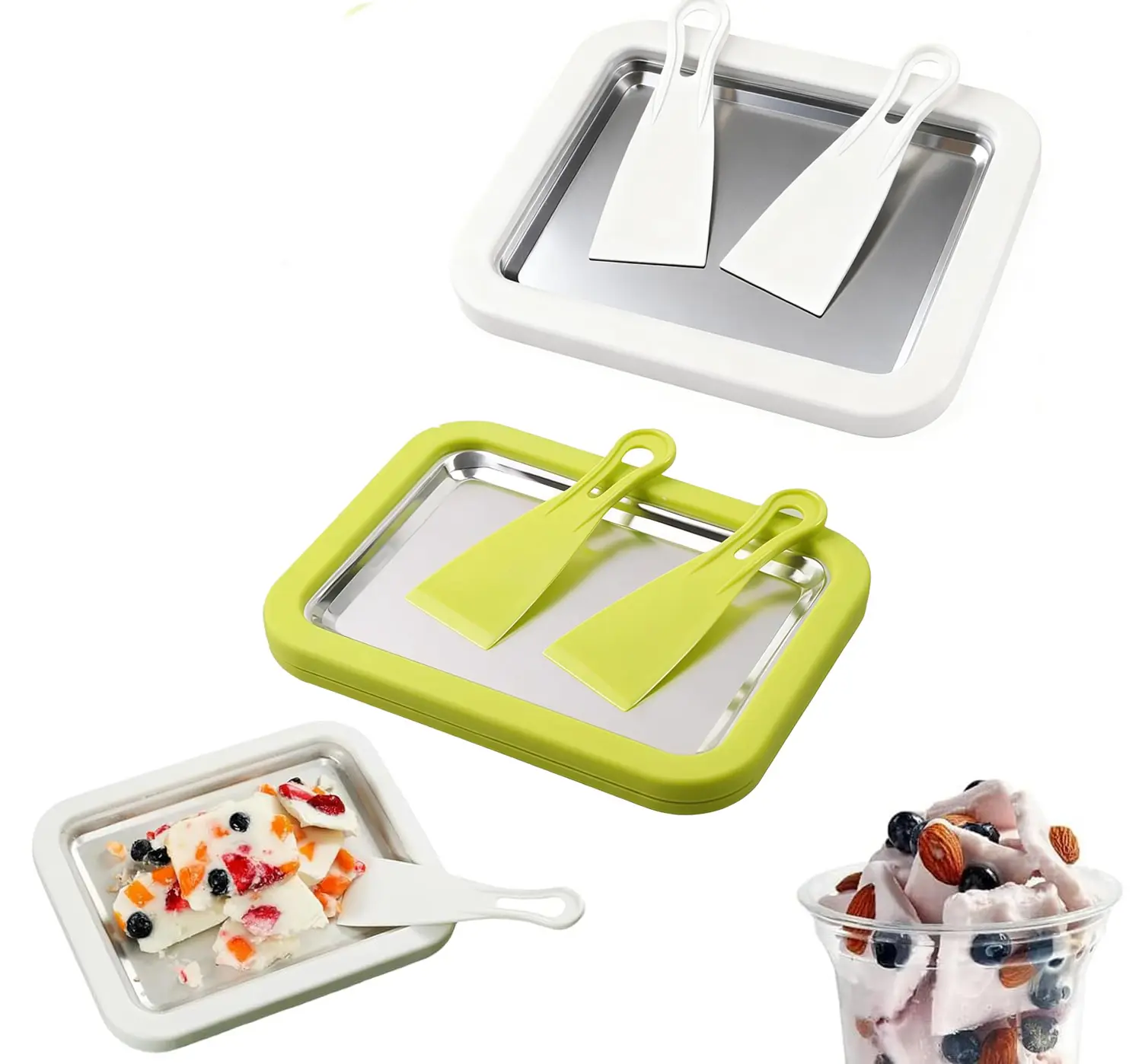 2Pack Rolled Ice Cream Maker - Instant Freeze Tray, 2 Scrapers, DIY Fun - Versatile for Yogurt, Sorbet - Home Kitchen Specialty Appliance for Family Activities