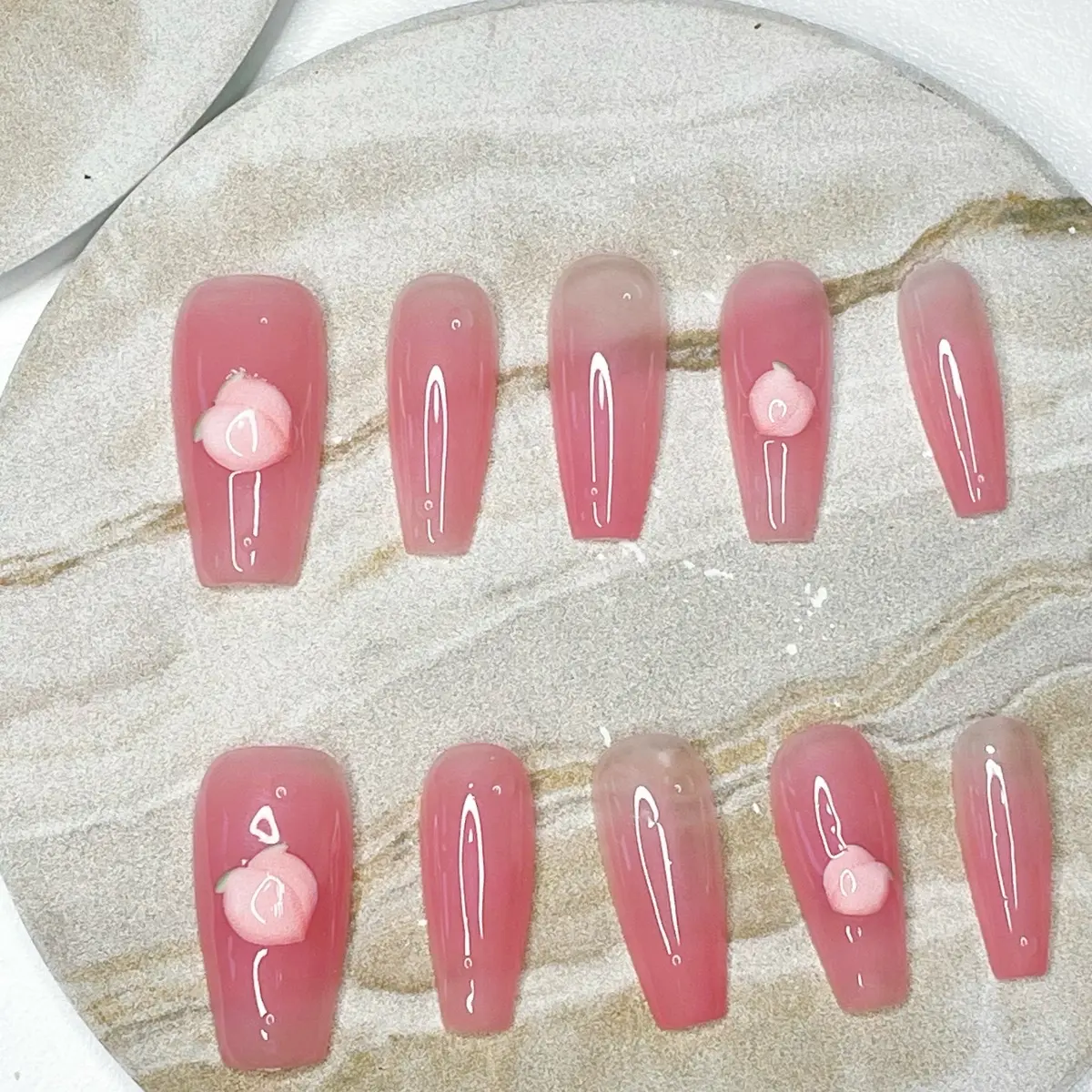 PressOnChic Pinky Peach Long Coffin Press-on Nails 10 pieces