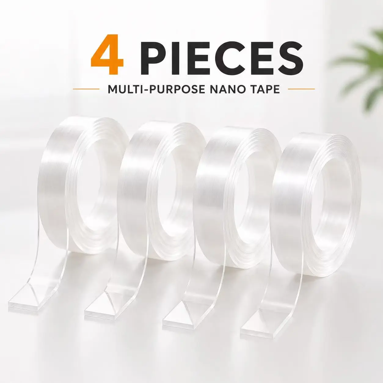 4 Rolls  Heavy Duty Double-Sided Nano Mounting Tape, Transparent & Waterproof Adhesive, Strong Hold, Cut Freely, Value Pack