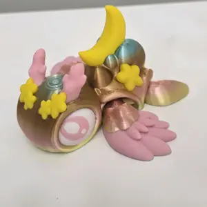 3D Printed Dream Turtle Figurine with Crescent Moon and Star Accents for Decorative Collectibles