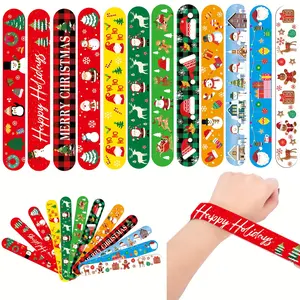 [Trending] 12pcs Christmas Slap Bracelets Set - Santa, Snowman & Tree Designs for Holiday Parties, Rewards & Gifts, Pretty Bracelet