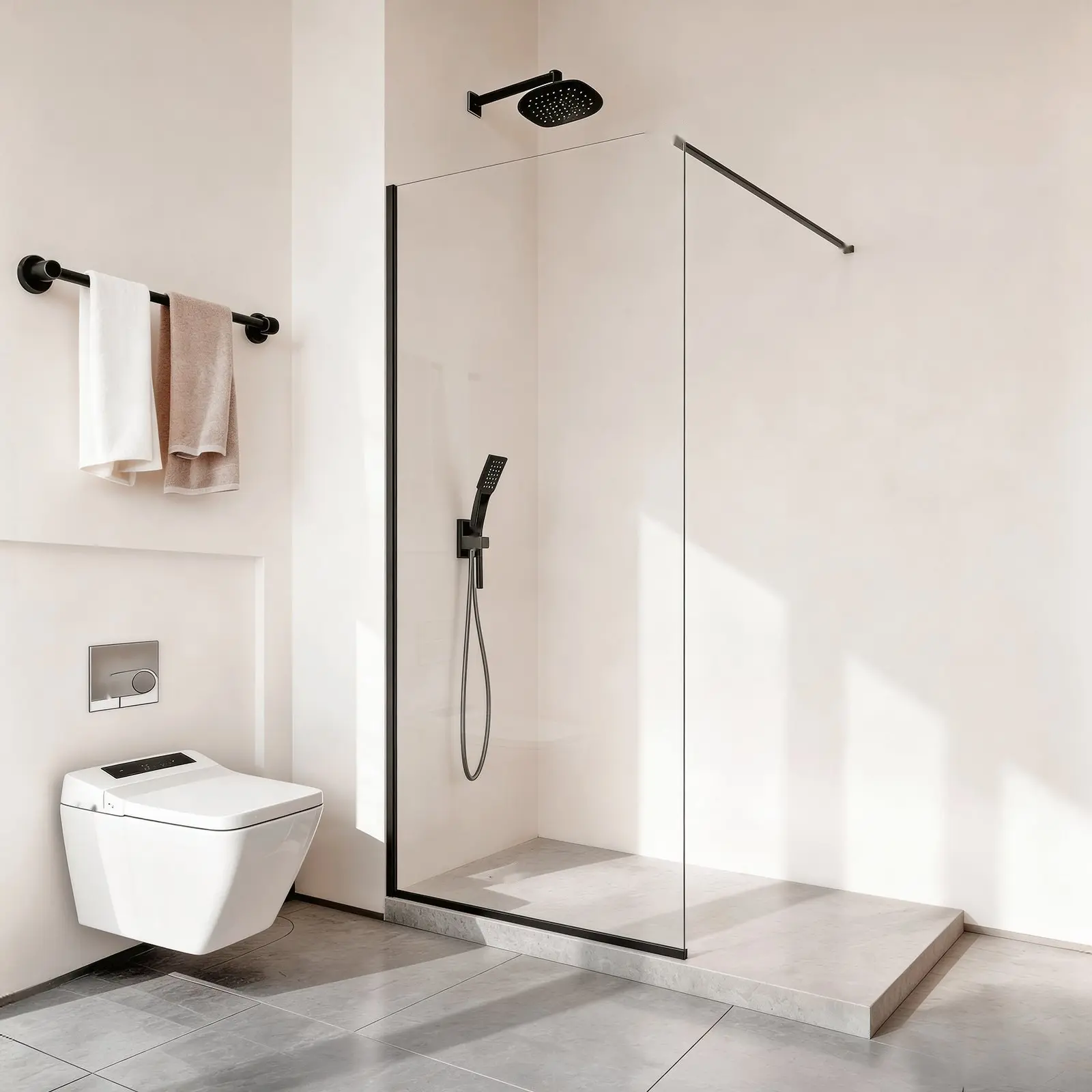 Fixed Glass Shower Panel 34 X 73.6 Inches Semi-Framed Shower Screen With 5/16 Inch Thick Clear Tempered Glass Door, Includes Bottom Seal Strip And Hardware, Easy To Clean Matte Black Finish For Bathroom