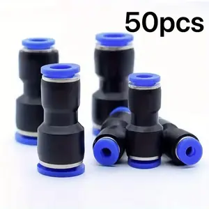 50Pcs Blue PU Pneumatic Quick Fitting Kit,Push In Air Hose Connector,Fit 4-12mm & 5/32-1/2 Inch Tube,Leakproof Air Compressor Joint,Easy Install Pipe Fitting,Durable Wear Resistant Connector,for Air Tool Industrial Mechanical Repair Universal Replacement
