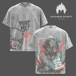 Vintage Inosuke Demon Slayer T-Shirt | Oversized Washed Graphic Top | King of the Mountain Anime Manga Streetwear | Heavy Cotton Unisex Tee