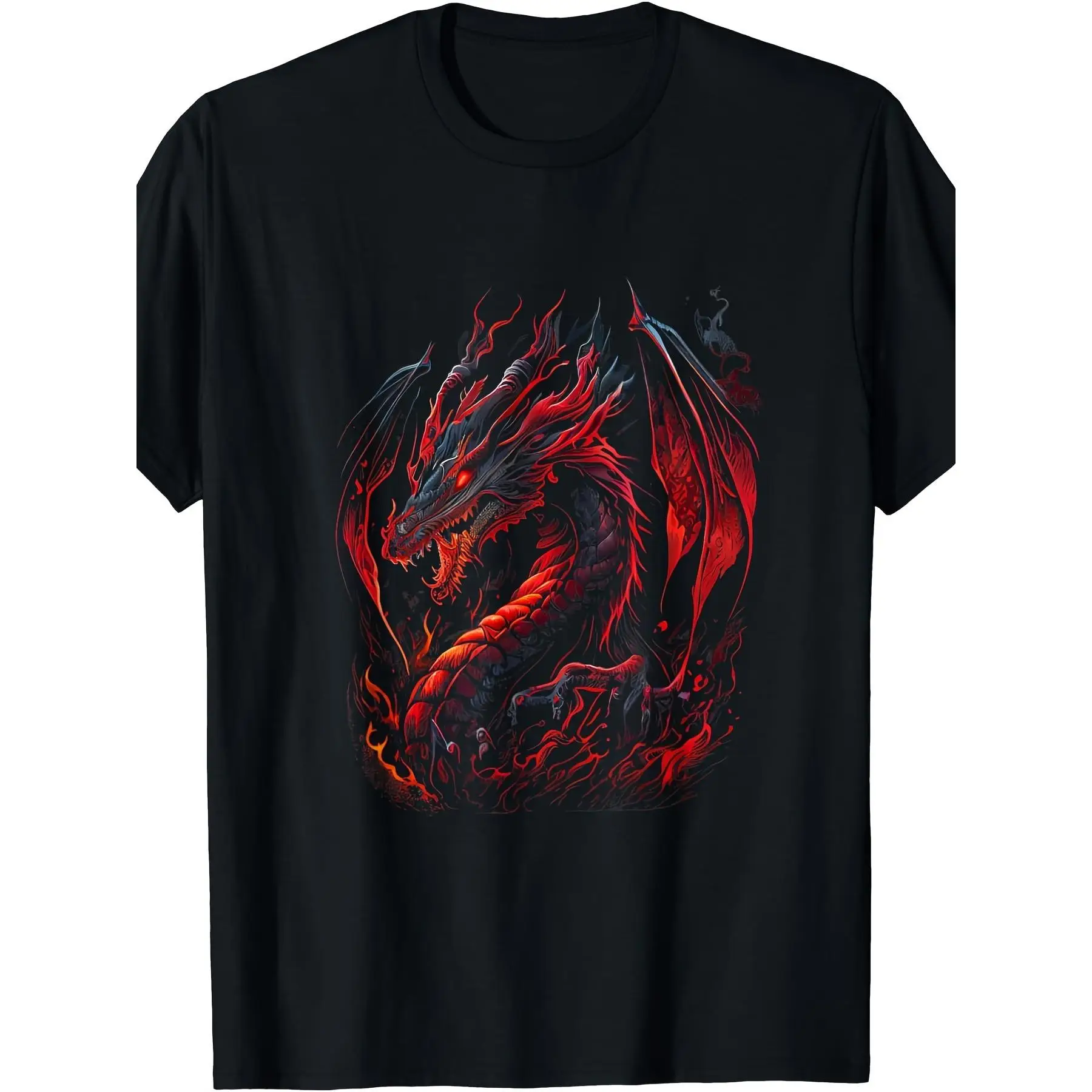 Men's Red Firedrake Dragon Graphic T-Shirt - 100% Cotton T-Shirt - Versatile for Casual, Sports, Festive, All-Season Wear