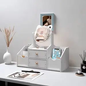 Fashionable white and pink dressing table storage box, with cosmetic organizer - freestanding, 27 inches high, 3.2 cubic feet capacity, modern design, efficient cosmetic setting and sorting | Modern dressing table accessories, cosmetic organizer