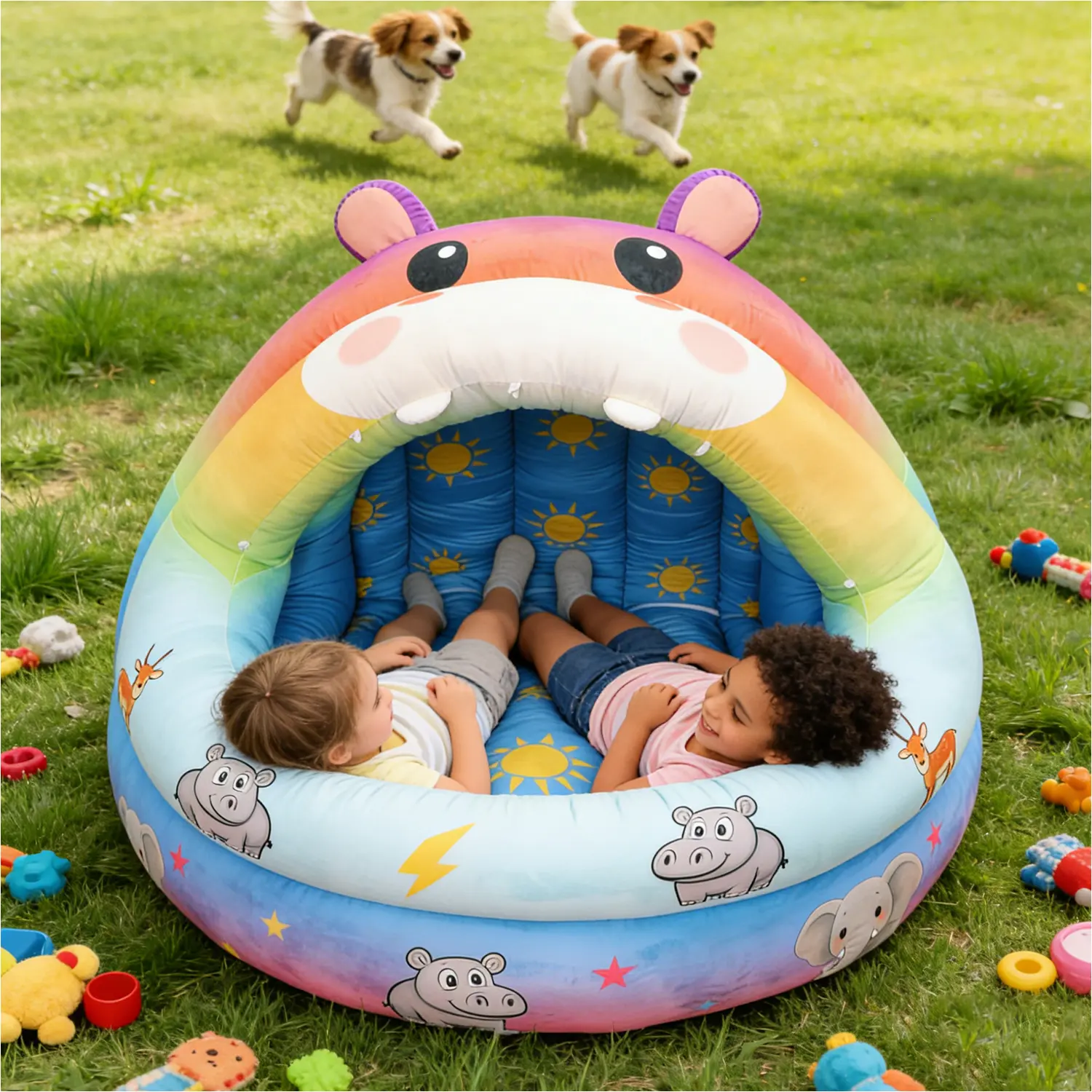 Inflatable Large Pet Kennel - Portable Polyester Household Textile Cushion Accessory for Adult Pets, Outdoor Playtime Use