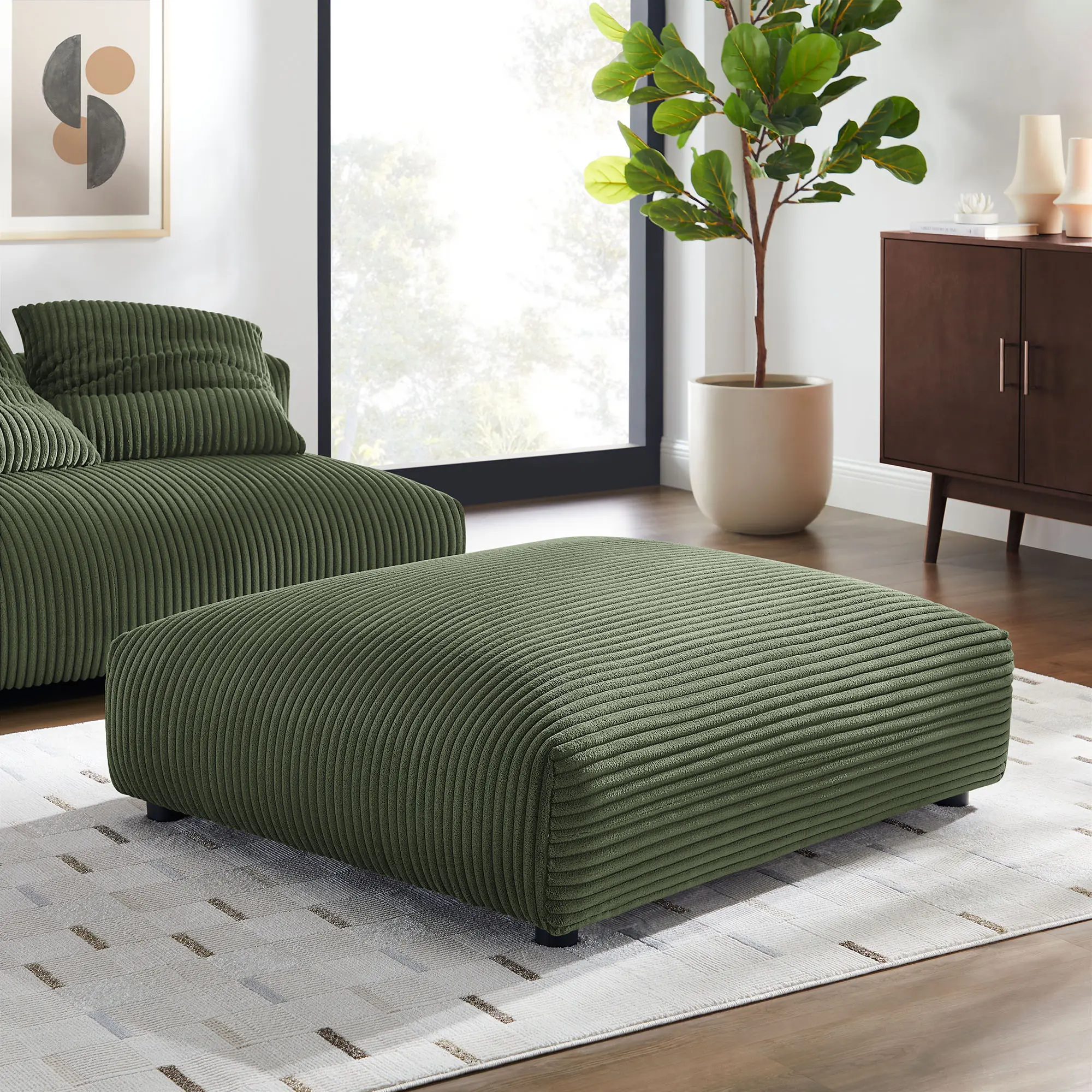 Solace Oversized Square Casual Foam-Filled Corduroy Upholstered Modular Ottoman - Living Room Modern Stool for Lounge Use, Living Room Furniture, Footstool