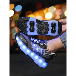 Girls' Fashion Breathable Mesh Four-Wheel Roller Skates with LED Lights, Rechargeable Battery, Outdoor Sports, Ice Skating, Ideal Gift