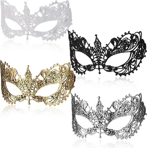 Elegant Lace Masquerade Masks Set - 4Pcs Black, Gold, Silver for Prom, Cosplay, and Party Costumes