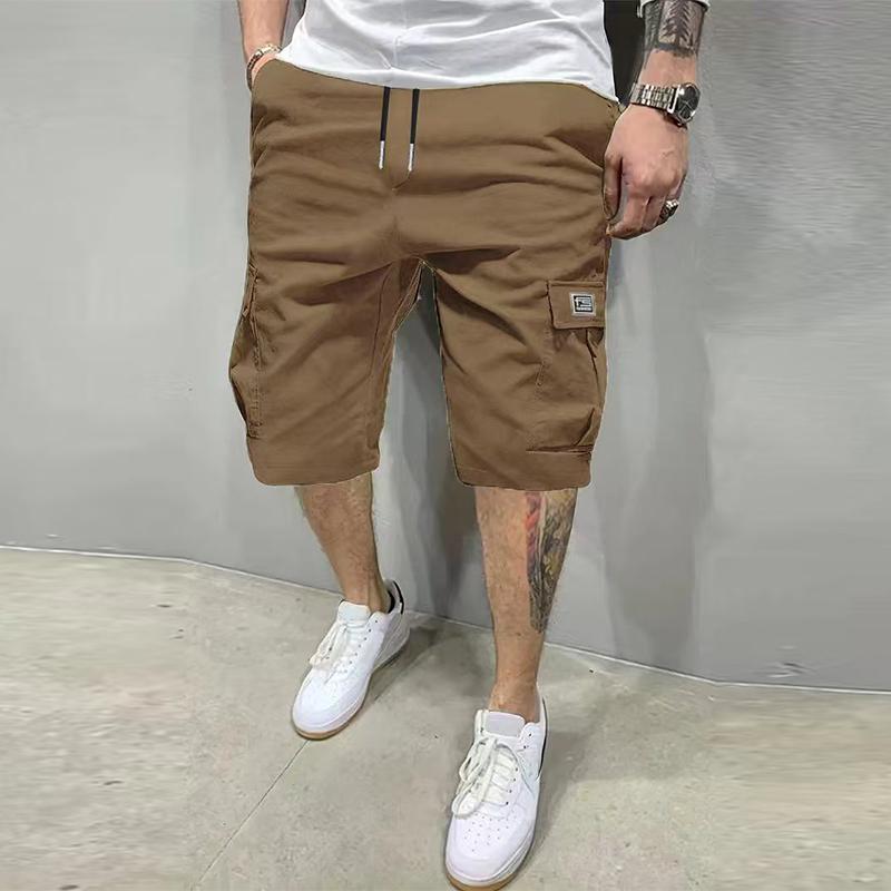 New summer ice silk high-stretch breathable quick-dry sports pants; casual beach shorts available in multiple colors; stylish cargo-style casual shorts with a straight cut, drawstring, and elastic waistband; suitable for everyday commuting and outdoor wea