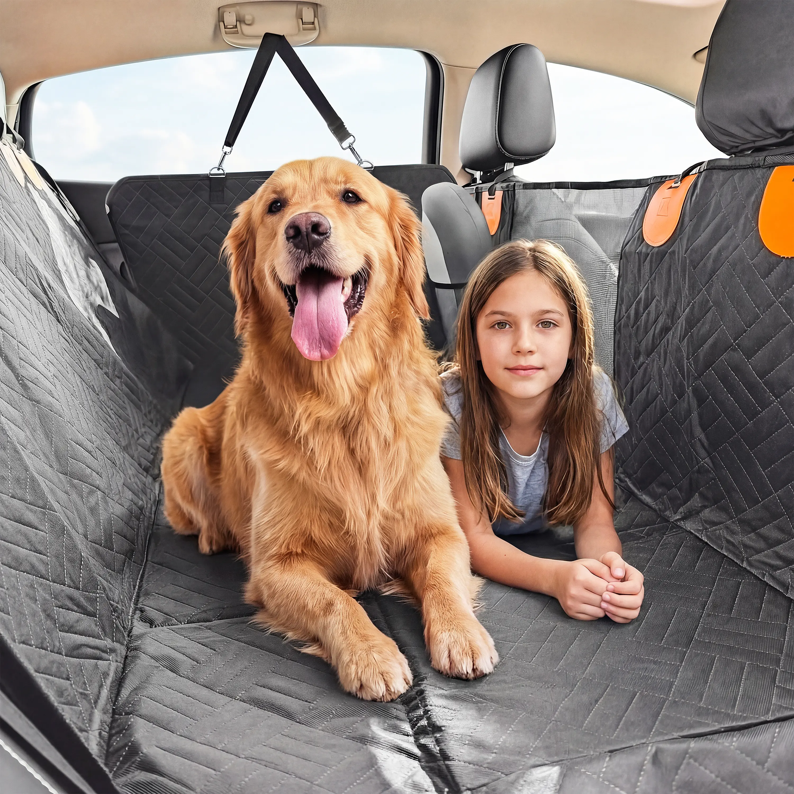 PETZOOKA Back Seat Extender for Dogs Hard Bottom Car Seat Cover for Dogs with Mesh Window Waterproof Backseat Pet Cover Hard Bottom-Dog Car Seat Cover for Back Seat Dog Hammock for Car/SUV