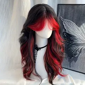 Universal Wig, Fashionable and Elegant, Long Hair with Medium and Large Waves, Dyed Black and Red, Suitable for Everyone