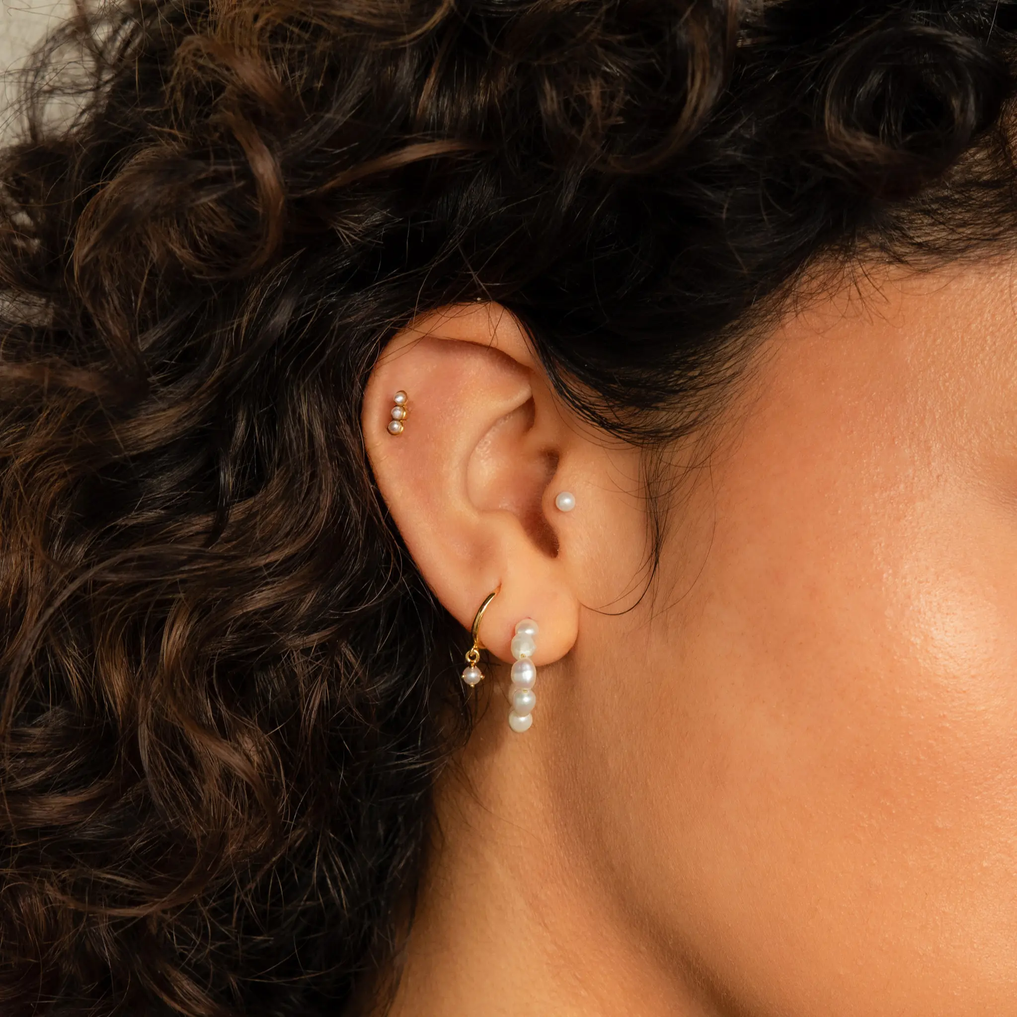 Pearl Earrings Set by Caitlyn Minimalist - Set of 4: Beaded Pearl Hoop Earrings, Dainty Stud Earrings, & Dangling Drop Earrings - Wedding Jewelry - Anniversary Gift for Her