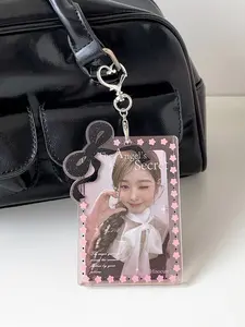 Style Transparent Acrylic Bow Card Holder, Idol Love Bean 3 Inch Star Fan Card Display Case, Student Pendant Protector