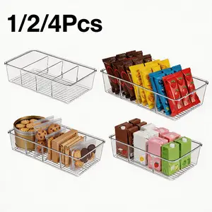 1-piece storage box, Clear Plastic Stackable, transparent plastic snack storage box, food cabinet storage rack with 3 compartments, suitable for snacks, seasonings, and kitchen supplies in kitchen cabinets