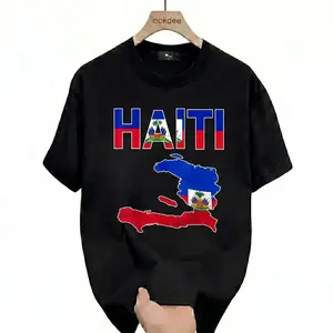 Menswear Unisex "Haitian Pride" Map & Flag Graphic T-Shirt, Shortsleeve Crew Neck Loose Fit, US Street Fashion Bold Statement Casual Tee, Fast Shipping From US Local Warehouse