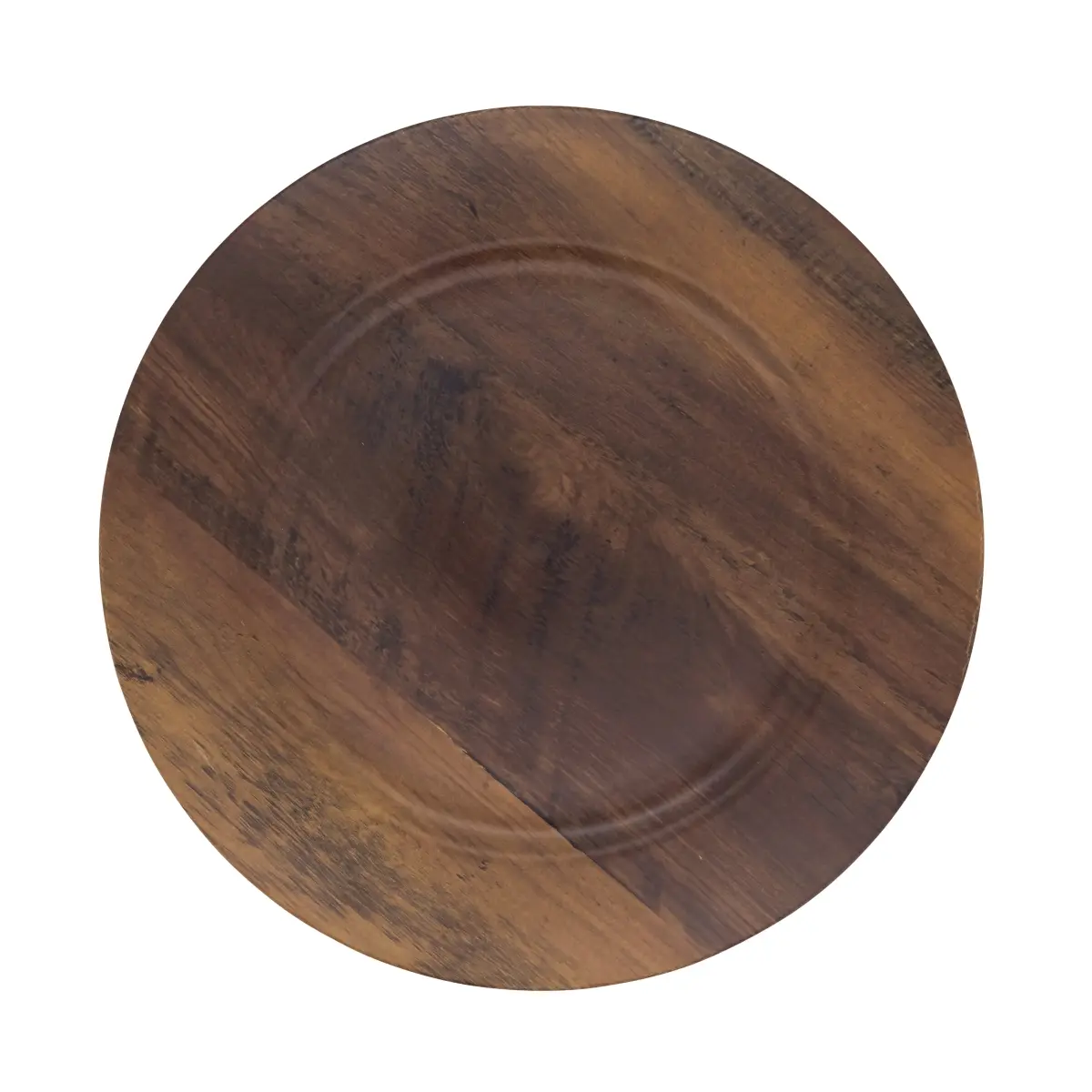 212 MAIN Sturdy 13 in. Round Rustic Plastic Charger Plate with Faux Wood Grain Finish, Brown, 4-Piece Indoor-Use Set (CH222.BR13R)