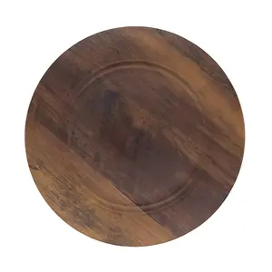 212 MAIN Sturdy 13 in. Round Rustic Plastic Charger Plate with Faux Wood Grain Finish, Brown, 4-Piece Indoor-Use Set (CH222.BR13R)