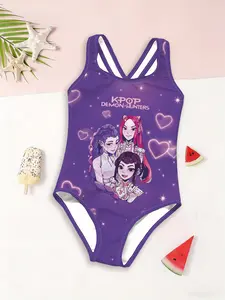 Girls' Dream Heart Starlight Print Swimsuit, Cross Strap One-Piece Swimwear, Sweet Girl Summer Beachwear, Casual Fitted Design