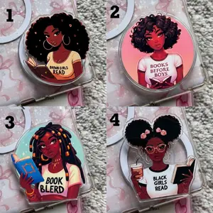 Black Girl Griptok, Girls Love Reading Books Magnetic Phone Grip, Black Pride Accessory, Black History Gift For Her Magsafe Library Card sticky Ring Stand mount holder