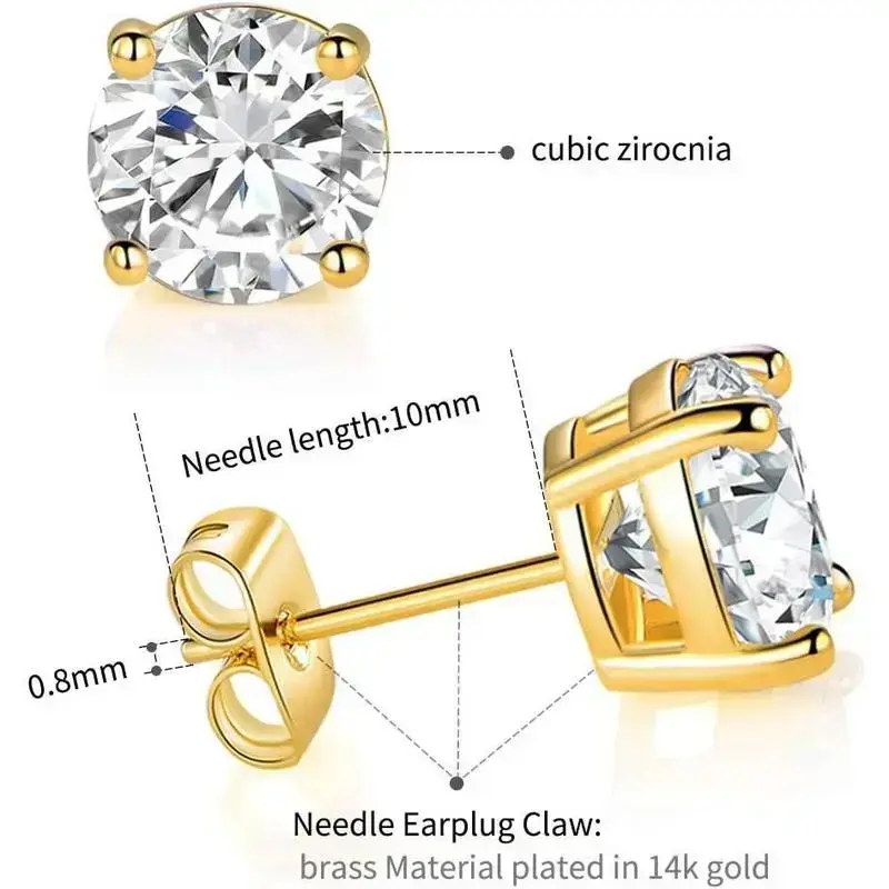 6 Pairs 14K Yellow Gold Plated Round Cut Clear Cubic Zirconia Stud Earring Pack 6 Pairs 14K Yellow Gold Plated Round Cut Clear Cubic Zirconia Stud Earring Pack