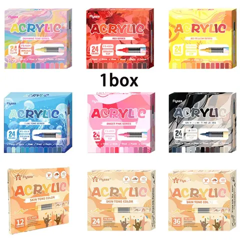 Flysea Liquid Soft-Tip Acrylic Paint Markers, 12/24/36-Color Sets with Opaque Mixable Brush Tips, Art Graffiti Drawing Pens for DIY Crafts, Art Supplies and DIY Painting Supplies, Crafting Supplies