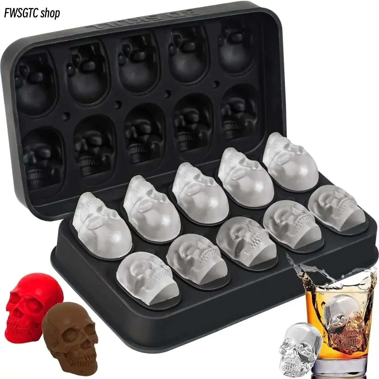 2026 Viral Trendy Silicone Ice Cube Trays, Novelty Skull Shaped Reusable Ice Mold, Sturdy Fun Kitchen Gadget for Home Bar & Party Cocktail Drinks