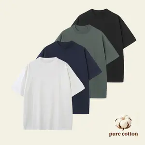 Men's 230GSM Heavyweight Cotton T-Shirt, 100% Pure Cotton Solid Color Unisex Oversized Basic Tee, Fade-Proof Plant Dyed Casual Top for Everyday Wear, Christmas Gift & Black Friday Deals Tshirt Streetwear Quick-Dry Moisture-Wicking Crew