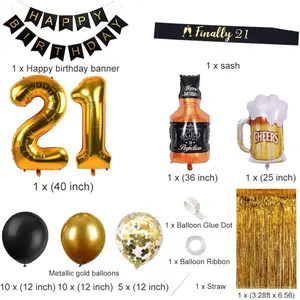 21st Birthday Decorations for Him, 21st Birthday Decorations with 12 Inch Gold 21 Number Balloons, Cheers to 21 Years Banner,Fringe Curtains and Cups Foil Balloons - Home Improvement.