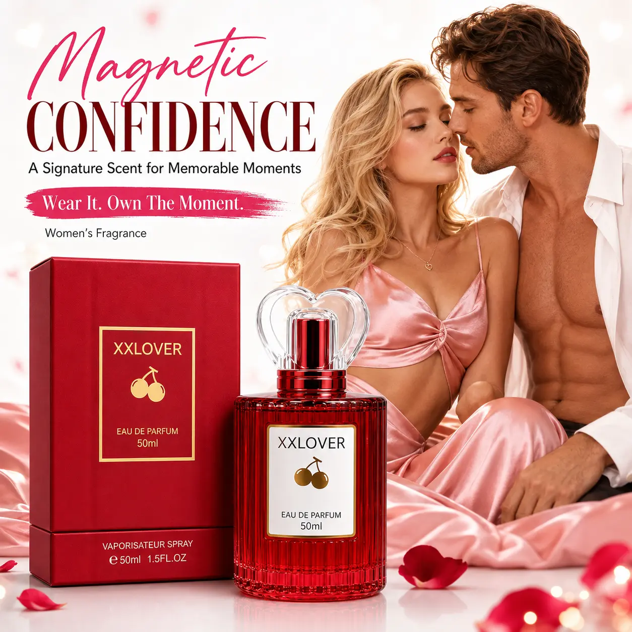 Hot Romantic Cherry Pheromone Perfume for Women Magnetic Attraction Eau de Parfum 50ml- Long Lasting 12H Gourmand Floral Scent Romantic Allure Gift for Date Night Daily Wear Halloween Christmas Valentine, Ready Elegance Perfume for Him and Her couple