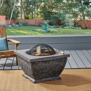 YYDS 32"  MgO Light-Weight Concrete Wood Burning Square Fire Pit, Grey