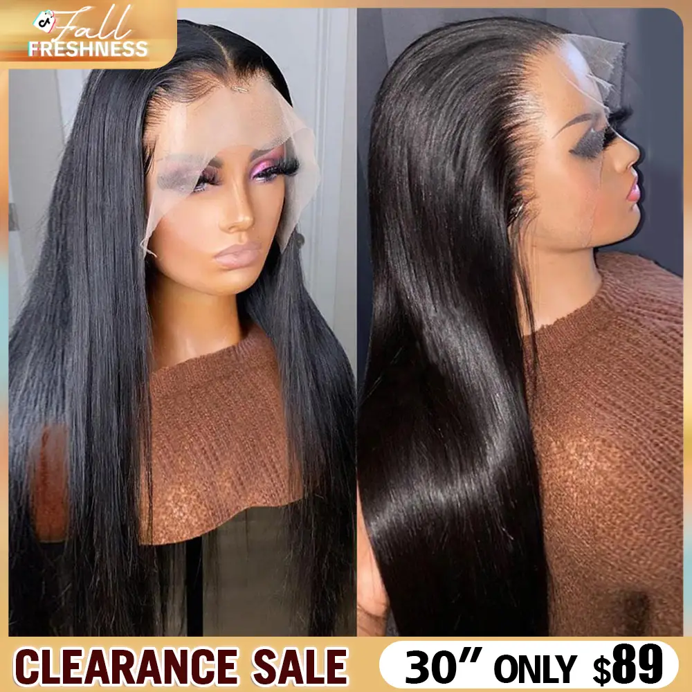 36 38inch Bling Hair Fashion 13x6 Lace Front Wig Human Hair Wigs Straight 13x4 HD Transparent Brazilian Hair Lace Frontal Wig For Women Pre Plucked Wi