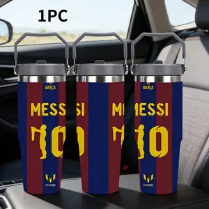 1pc 30oz Messi #10: The Eternal Legend of Barça Durable Stainless Steel Water Bottle, Portable Outdoor Adventure Jug, Ideal for School, Weddings, Parties, Christmas Gifts