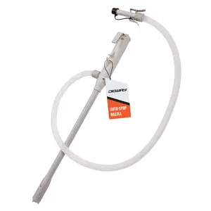 DeWay Battery-Powered Stick Fuel Transfer Pump with Auto-Stop Nozzle, Fast 3.2GPM Flow Rate & 51” Clear Transfer Hose, Fits Most Gas Cans for Pumping Gasoline, Kerosene, Diesel & Non-Potable Water
