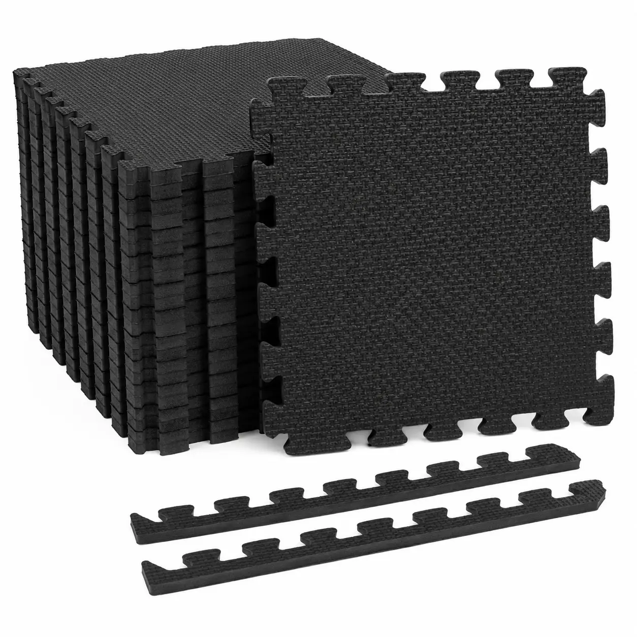 48 Tiles 192 SQFT Multipurpose EVA Foam Floor Tiles 24x24 Puzzle Exercise Mat 0.4 Thick Interlocking Non Slip Waterproof Easy Clean Black Tiles for Home Gym Training Yoga Pilates Heavy Workout Equipment Flooring