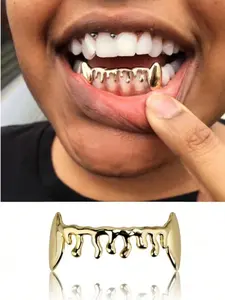 Hip Hop Fang Tooth Grillz – Water Drop Design, Removable Upper & Lower, Party Accessory