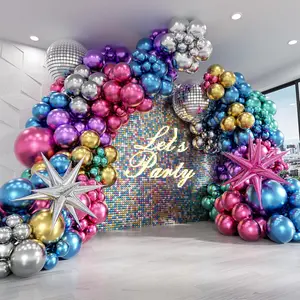 135Pcs Disco Balloon Arch Kit With Disco Ball Balloons Silver Blue Green Purple Hot Pink Gold Metallic Balloons, Star Disco Foil Balloons For Birthday 70S 80S 90S Disco Party Decoration