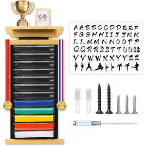 Karate Belt Display Rack with Stickers and Covers Taekwondo Belt Display Holder with Wood Trophy Rack for Adults Martial Arts Karate Belt Display