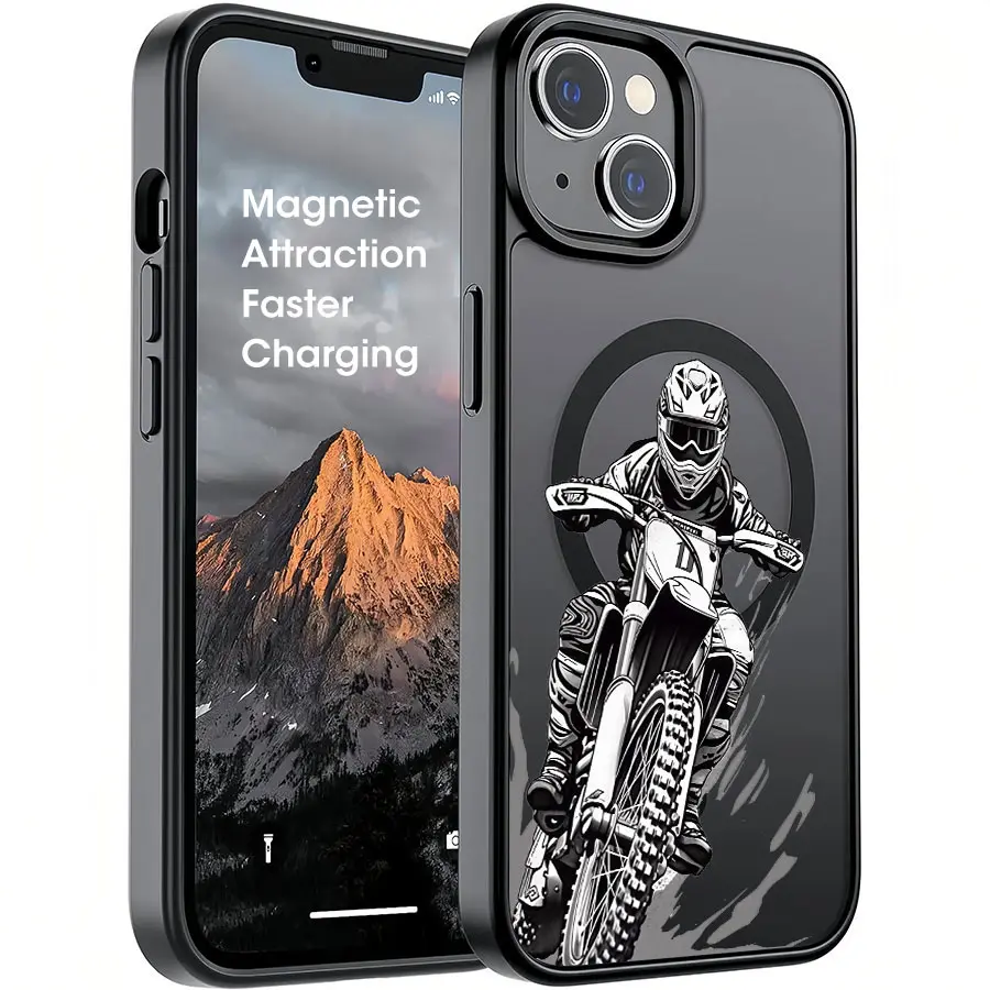Cool Monochrome Dirt Bike Rider Magnetic Stylish iPhone Case,With For Iphone17 Pro Max, 16, 15, 14 ,13,12And 16Plus. It Makes A Perfect Gift For Birthdays, Holidays