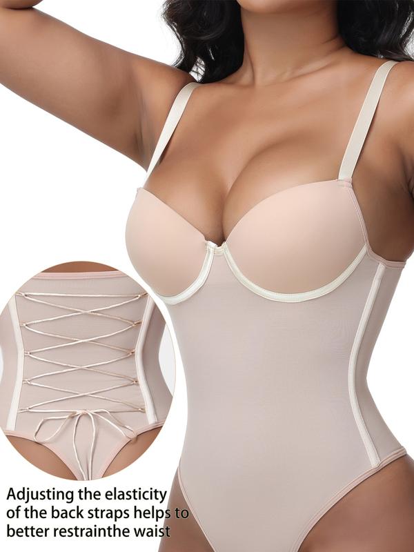 Elegant Women's Plain Color Adjustable Strap Bodysuit, Abdominal Control Shapewear, Comfortable Fit for Daily Wear