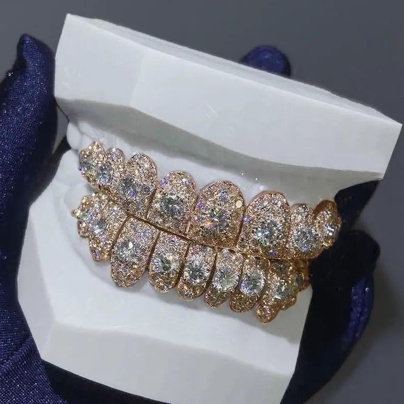 8 Top 8 Bottom 925 Sterling Silver Jumbo center stone Custom Lab Diamond Cvd Perm Cut Grillz